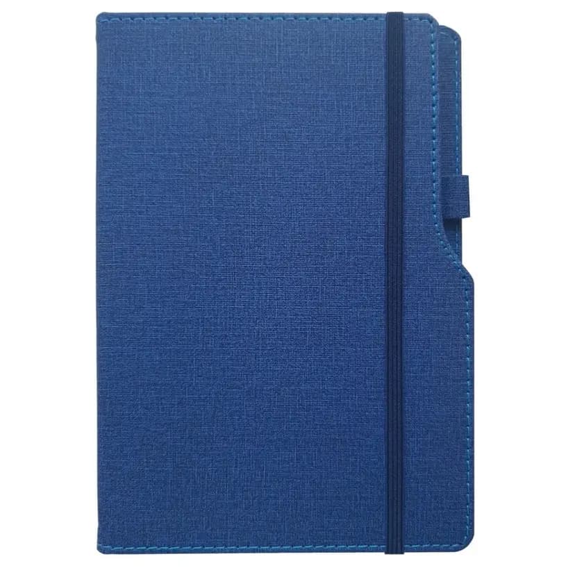 promosyon gri dokulu kılıflı defter, elastik bantlı, dikişli kenar, yan halkalı, beyaz zemin