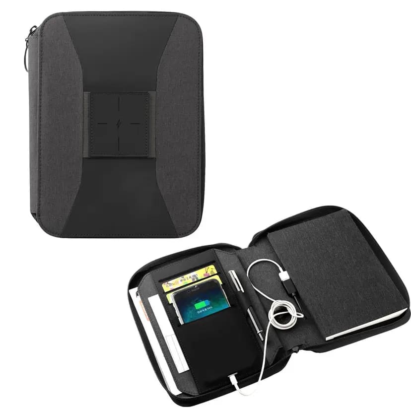 Promosyon siyah, dokulu, şık ajanda ve powerbank kombinasyonu