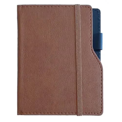 promosyon siyah deri görünümlü dikdörtgen defter, dikişli kenarlı, dikey elastik bantlı, beyaz zemin
