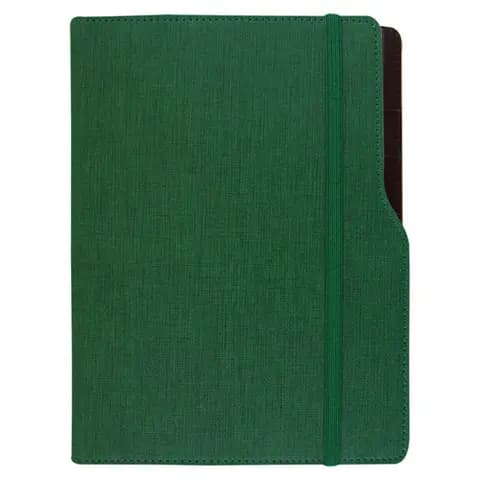 promosyon mavi suni deri kapaklı lastikli defter, açık mavi lastik ve siyah kalem halkası