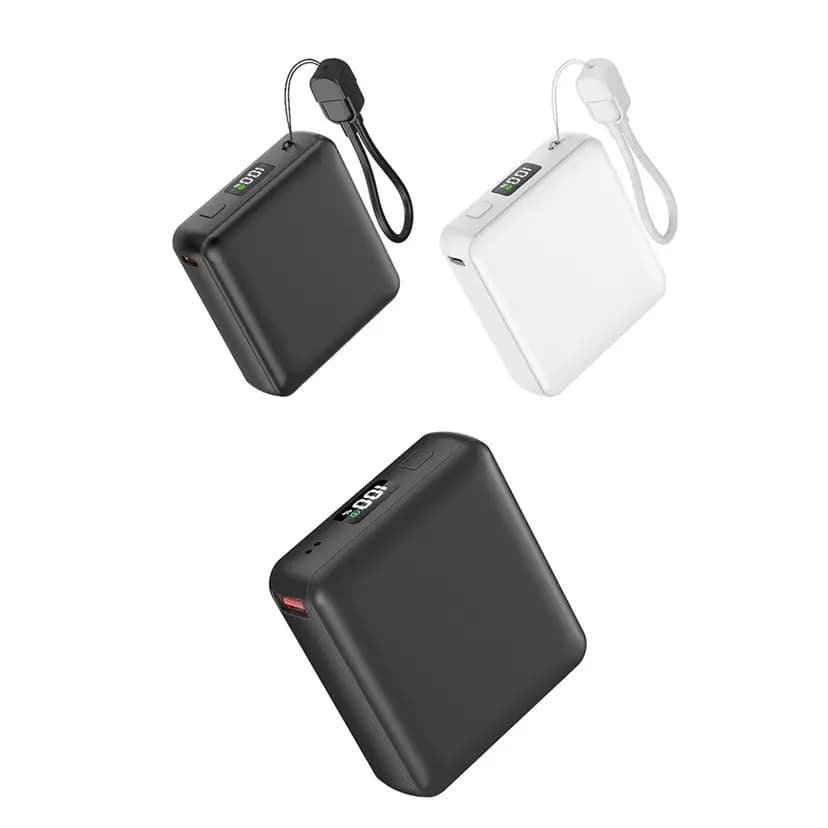 Promosyon siyah ve beyaz renk seçenekleri ile şık tasarıma sahip 10000 mAh powerbank cihazı
