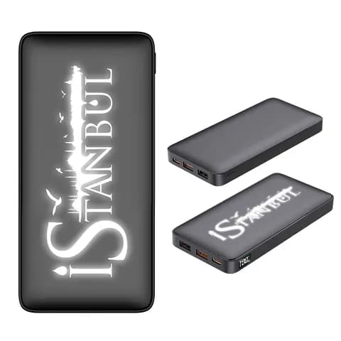 Promosyon siyah powerbank, telefon ve tableti aynı anda şarj ederken