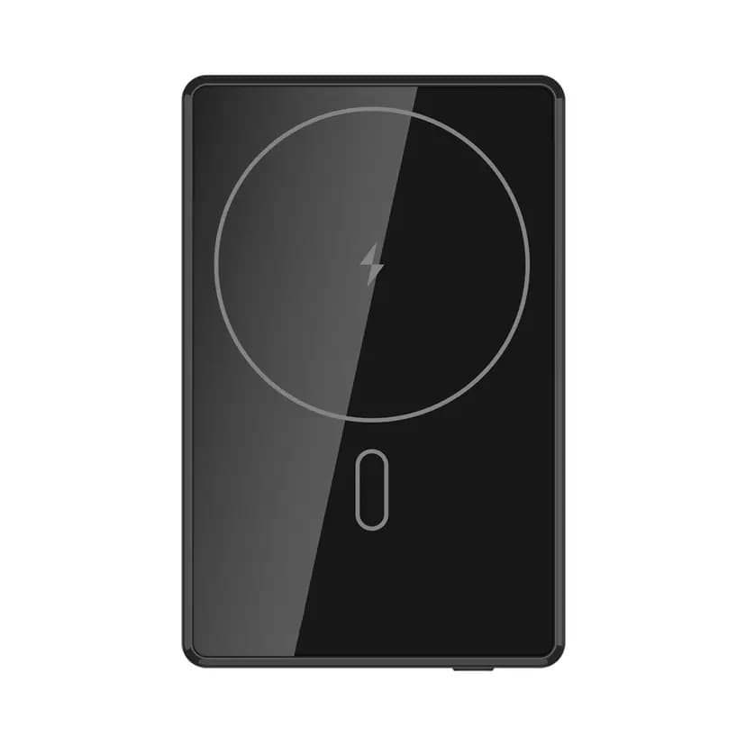 Koyu gri promosyon powerbank, dijital yüzde göstergesi ve yeşil şarj simgesi